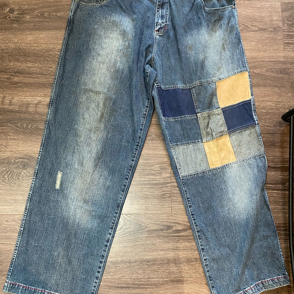 Men's Relaxed Fit Patchwork Jeans 40 X 33 vintage y2k